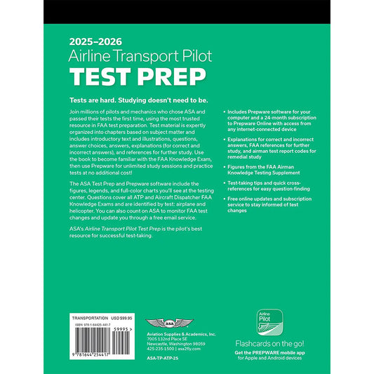 ASA TEST PREP 2025-2026: AIRLINE TRANSPORT PILOT TEST PREP WITH PREPWARE SOFTWARE (SOFTCOVER)
